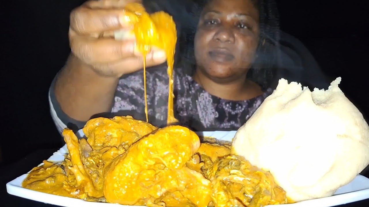 African food mukbang fufu with ogbono soup 
