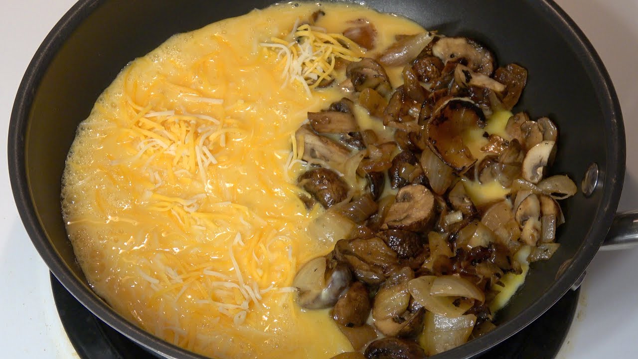 Grilled Mushroom, Onion & Cheese Omelet -- StepByStepChef.com