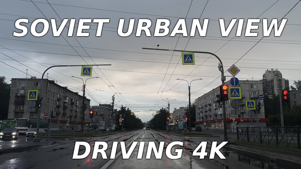 Heavy rain driving around St Petersburg, Russia - Soviet Urban View | 4K