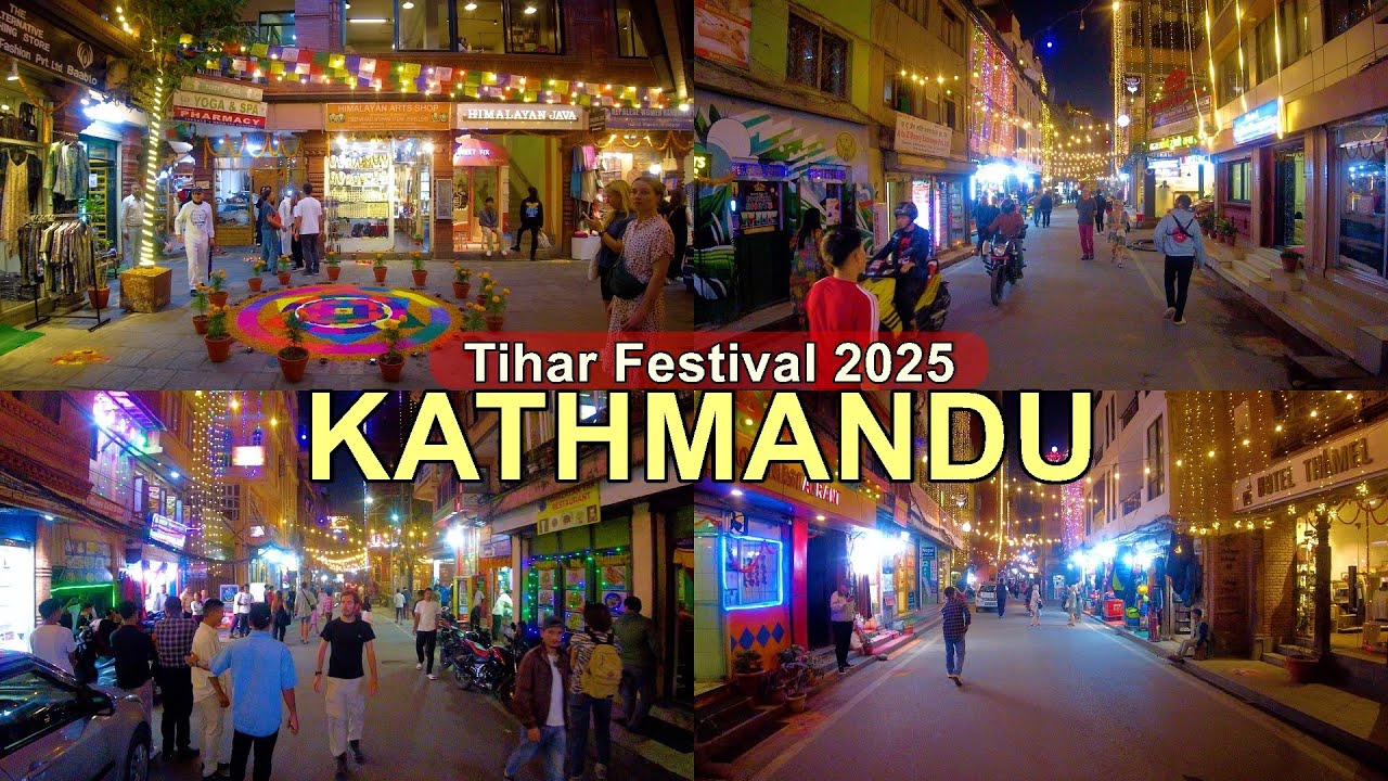 🇳🇵Kathmandu, Thamel Tihar Festival 2025 - Evening Walk Through Kathmandu's Main Tourist Hub 🇳🇵