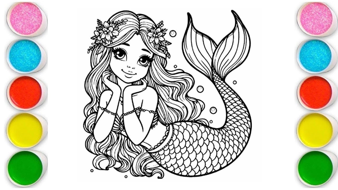 Beautiful Mermaid Drawing for kids, Painting & Coloring for kids, Toddlers | Let's Draw Together