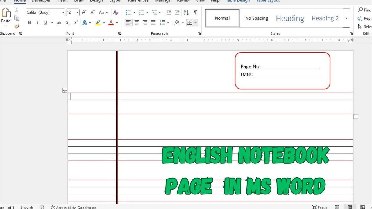 How to make four line notebook paper page in ms word