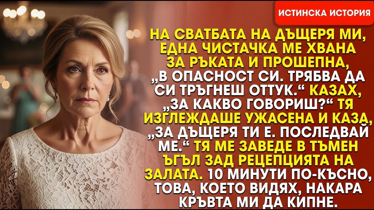 „Излезте сега!“ прошепна чистачката на сватбата на дъщеря ми…