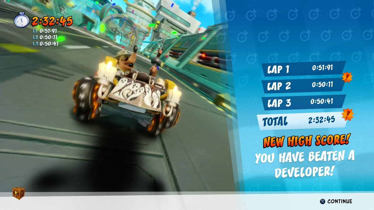 CTR Nitro Fueled - Developer Time Trial #22: Android Alley (2:32:45)
