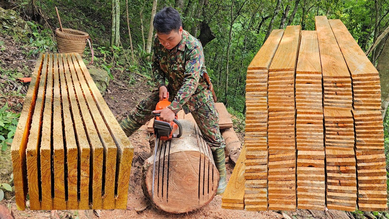 FULL VIDEO: 201 Days of Cutting Big Trees into Lots of Beautiful Straight Planks and Columns
