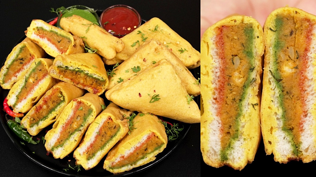 Our All Time Favourite Street Snack Bread Pakoda Recipe - Crispy Outside, Spicy Inside