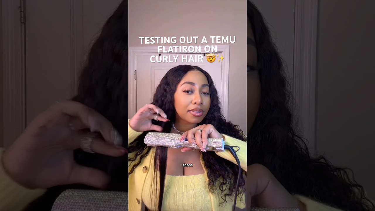 Testing out this bedazzled TEMU flatiron! 😳🫣 #temu #straighthair #temufinds
