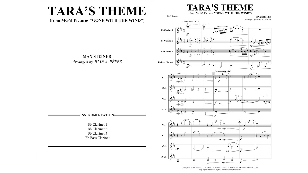 Tara's Theme (from Gone With The Wind) - Clarinet Quartet (arr. Juan A. Pérez)