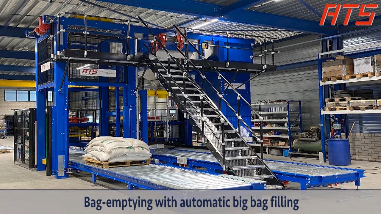 Bag emptying system for food products (rice, beans, etc.)