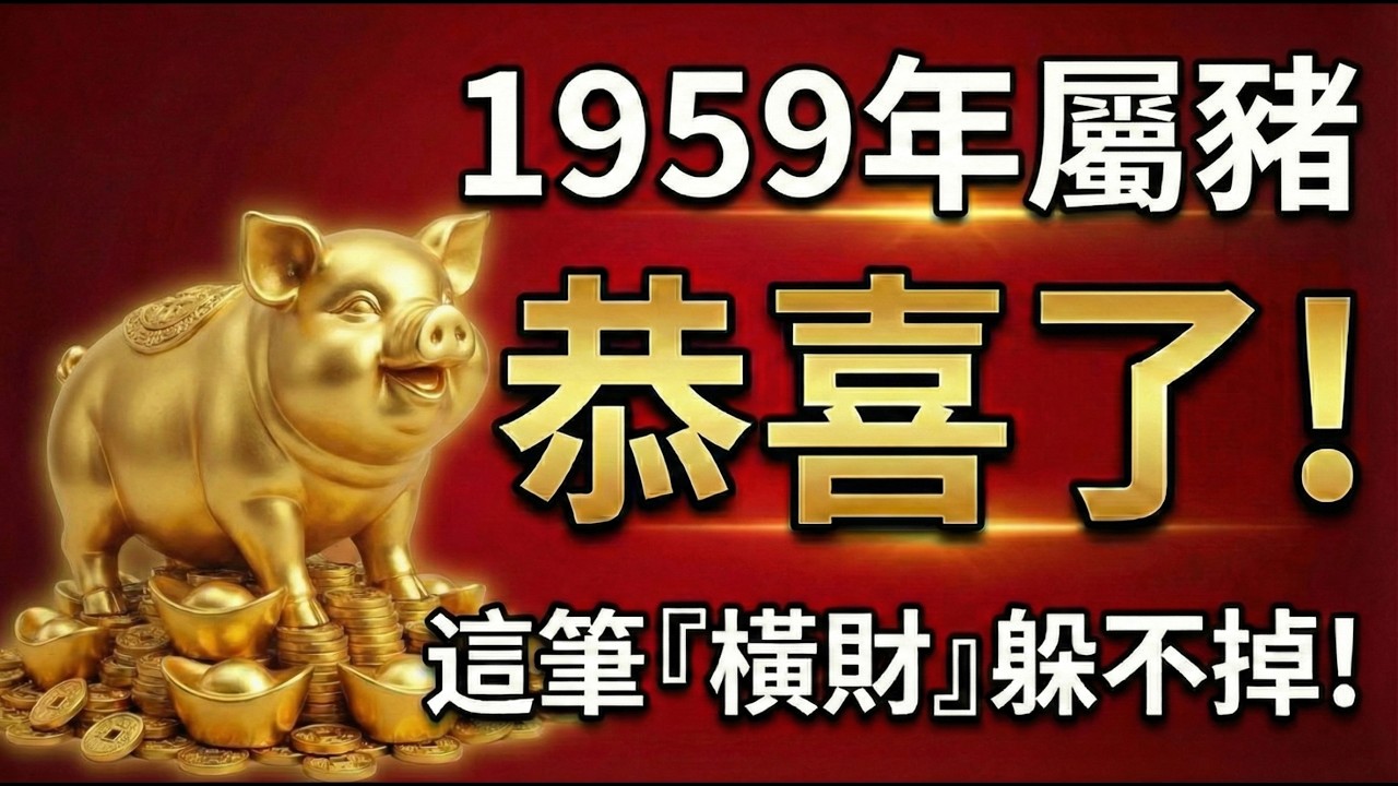 1959年的豬：恭喜了！老天爺終於點名，這筆『橫財』躲不掉！接到的人2026年必翻身！#1959年屬豬 #2026生肖豬運勢 #屬豬2026運勢 #橫財運 #1959年生肖豬 #風水 #生肖豬 #屬豬