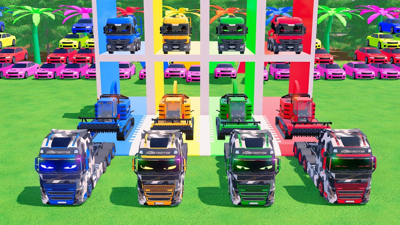 TRANSPORTING TRUCKS WITH LOW LOADER TRAILERS - GARAGE WITH COLORS STYLE CONVOY - FS22 #24