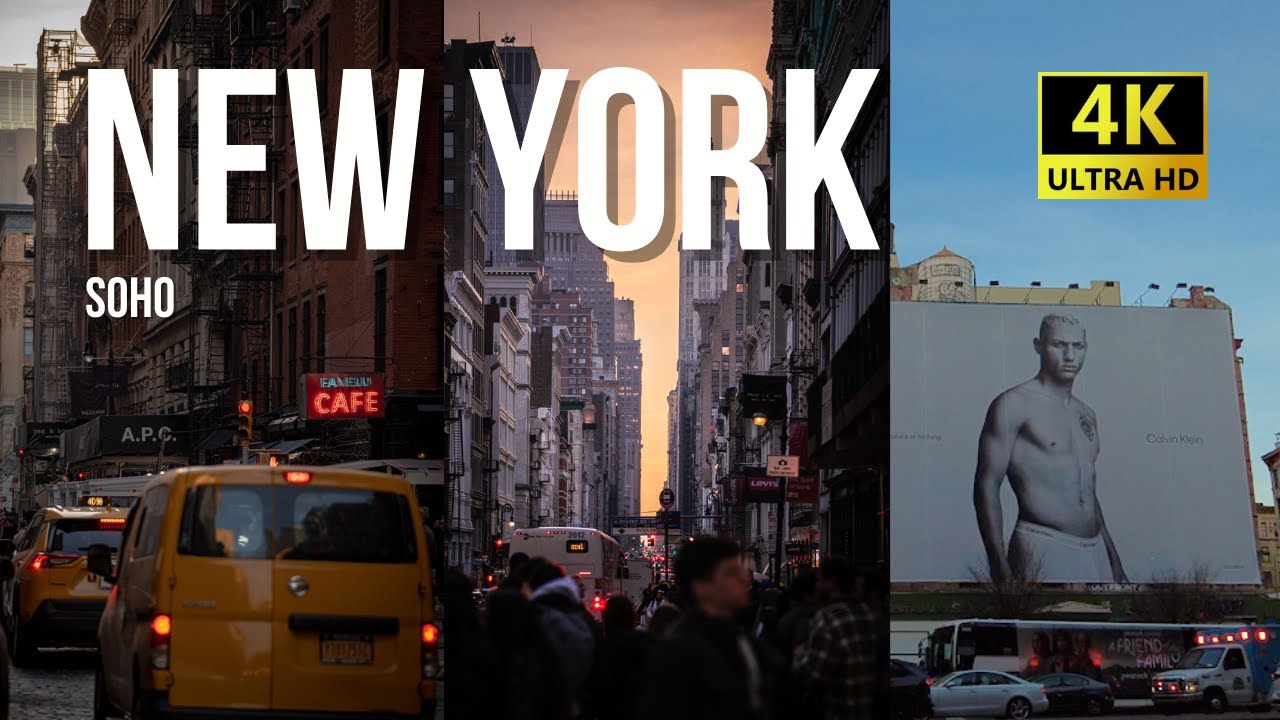 ⁴ᴷ SOHO area Manhattan NYC evening walking tour (famous shopping street in New York)