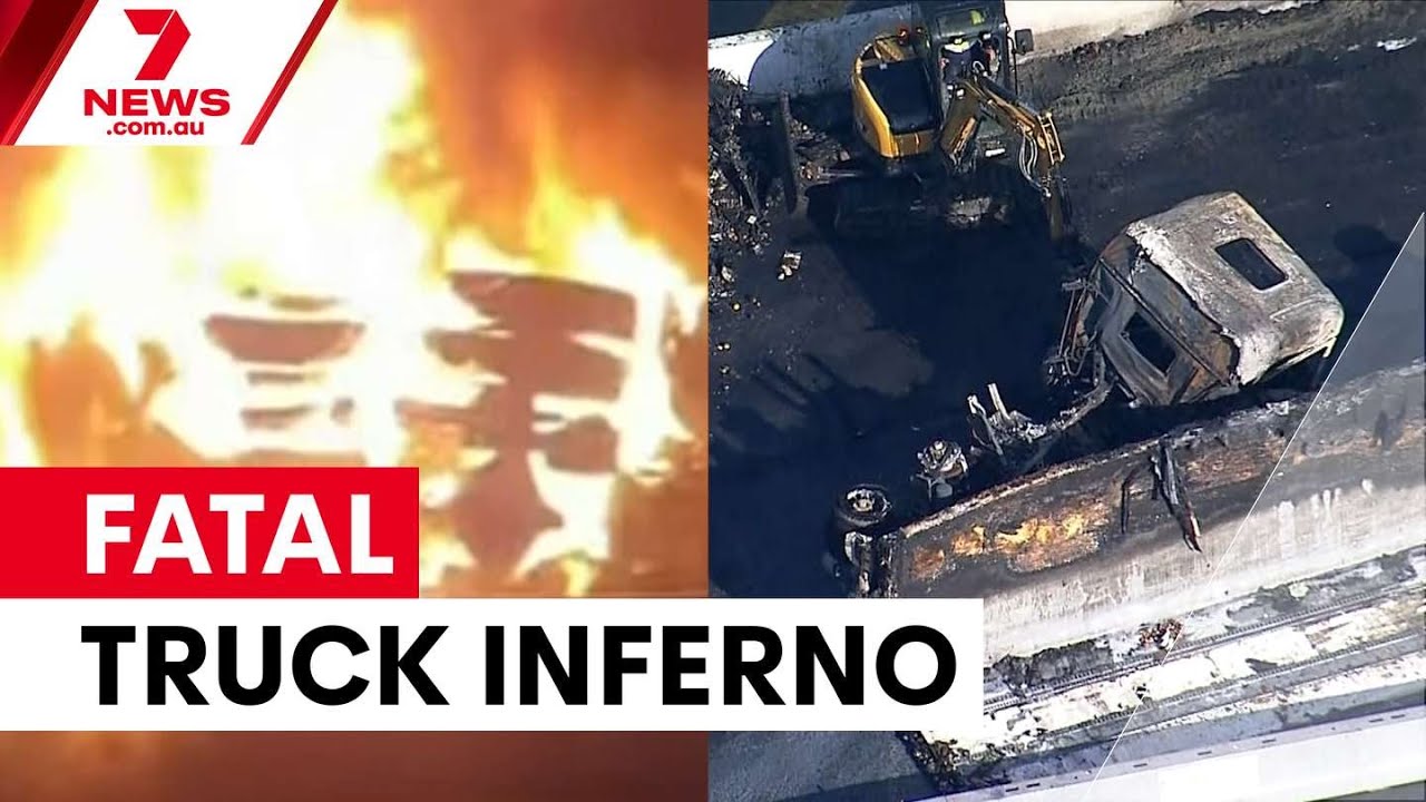 Driver killed in fiery M7 motorway truck crash | 7NEWS