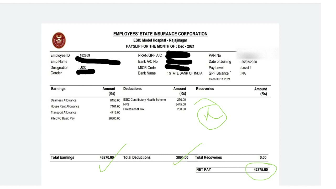ESIC UDC PATTERN, SALARY SLIP