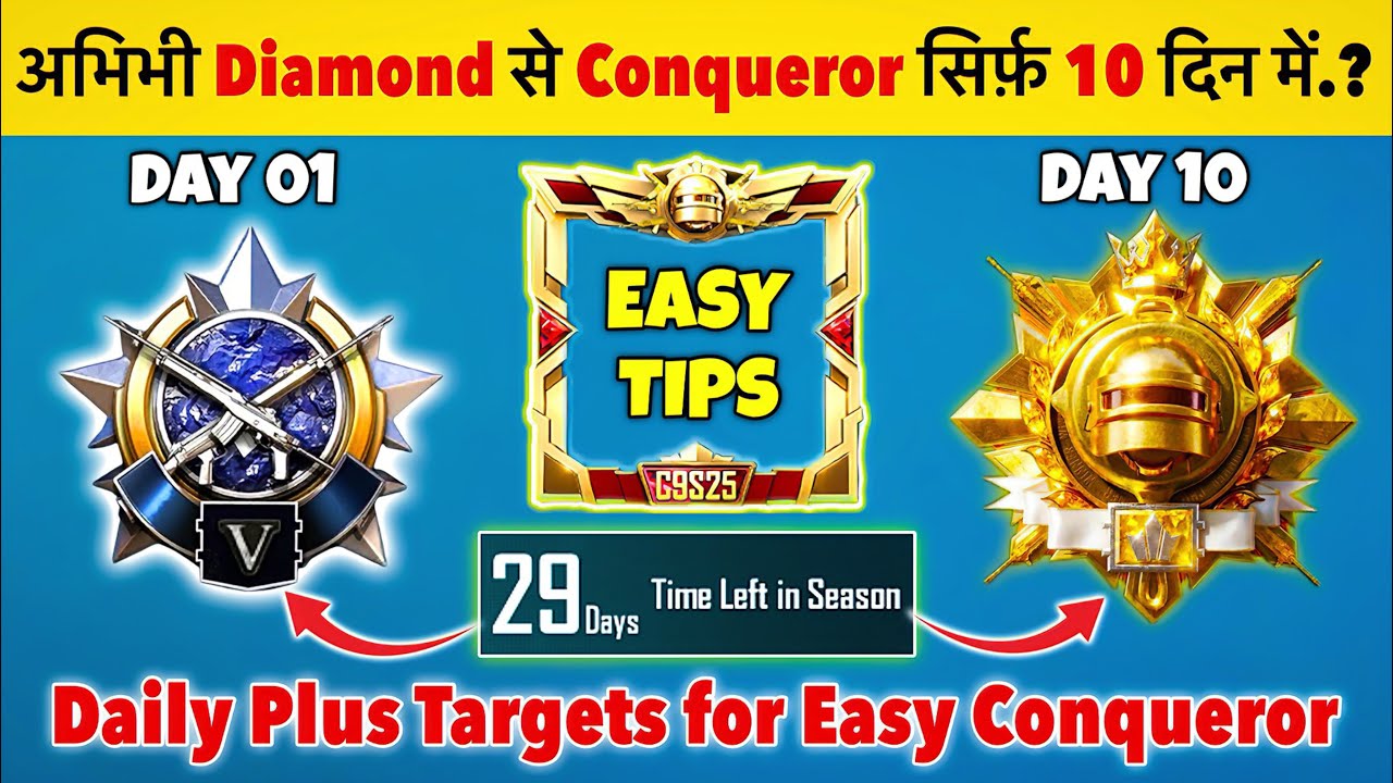 Diamond to Conqueror Just in 10 Days🔥| Solo, Duo, Squad Conqueror Rankpush Tips & Tricks✅Daily Plus🎯