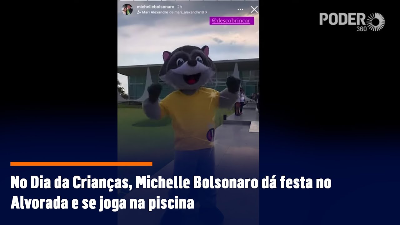No Dia da Crianças, Michelle Bolsonaro dá festa no Alvorada e se joga na piscina