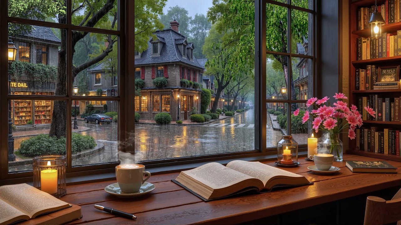 Кофейня Deep Rainy ☕ Спокойная джазовая музыка и звуки камина для учебы и работы