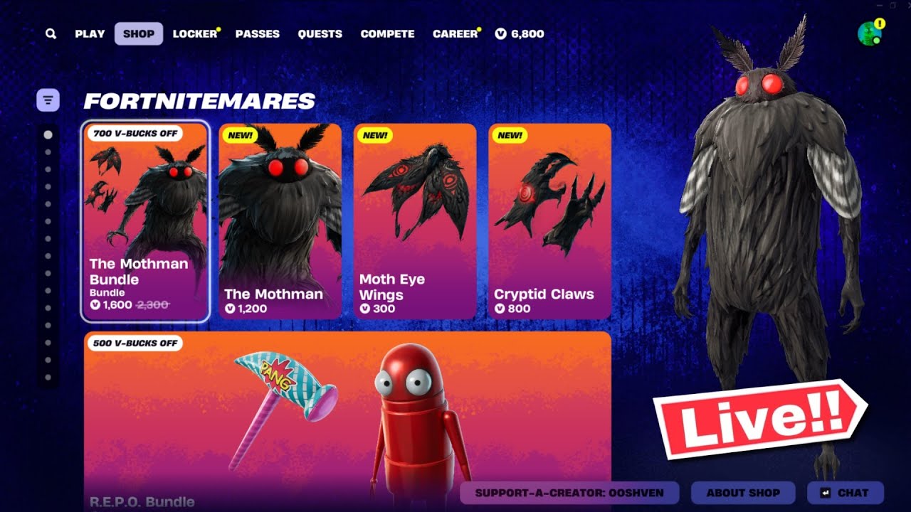 🔴*NEW* FORTNITE MOTHMAN IS HERE ITEM SHOP OUT NOW October 26! (Chapter 6 LIVE)