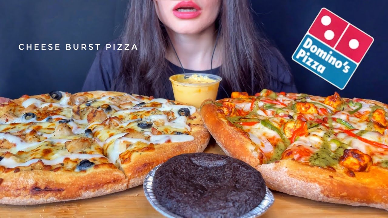 ASMR DOMINO’S CHEESE BURST CHICKEN + PANEER PIZZA + CHOCO CAKE MUKBANG (No Talking) EATING SOUNDS
