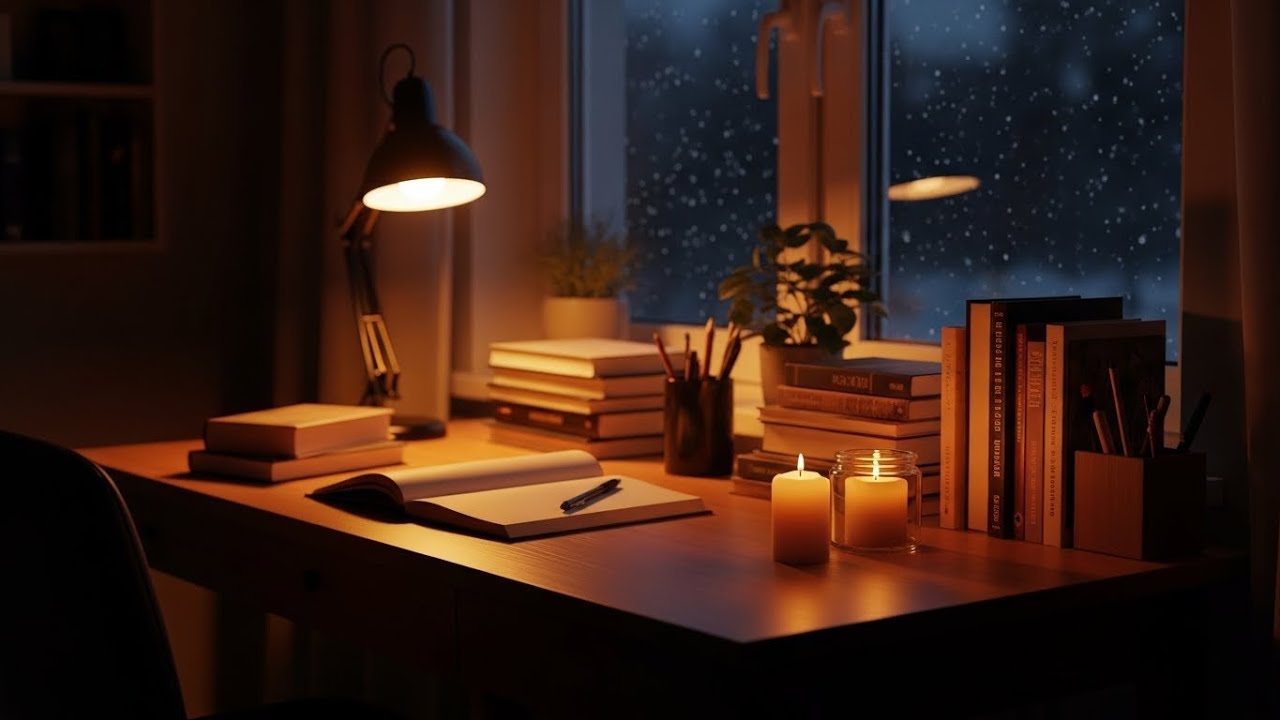 Cozy Study Room with Candlelight 🕯️ | Winter Night | 60 Minutes