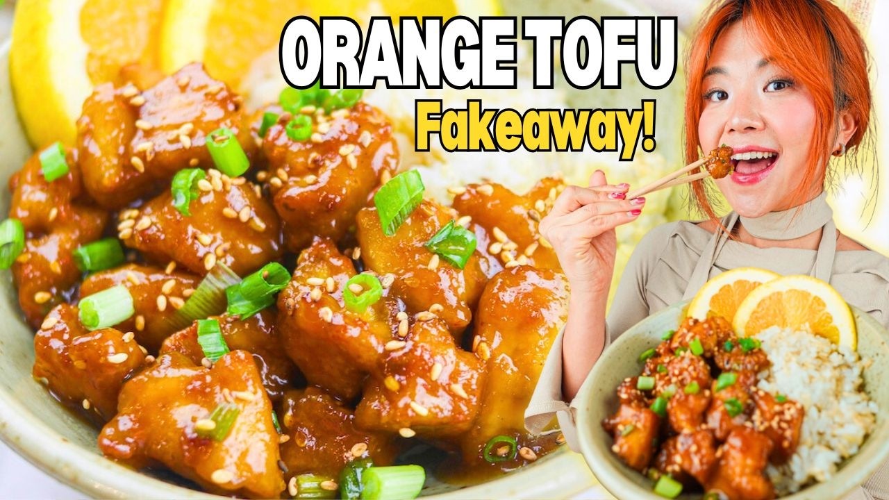 ORANGE TOFU in an Air Fryer or Oven! FAKEAWAY RECIPE