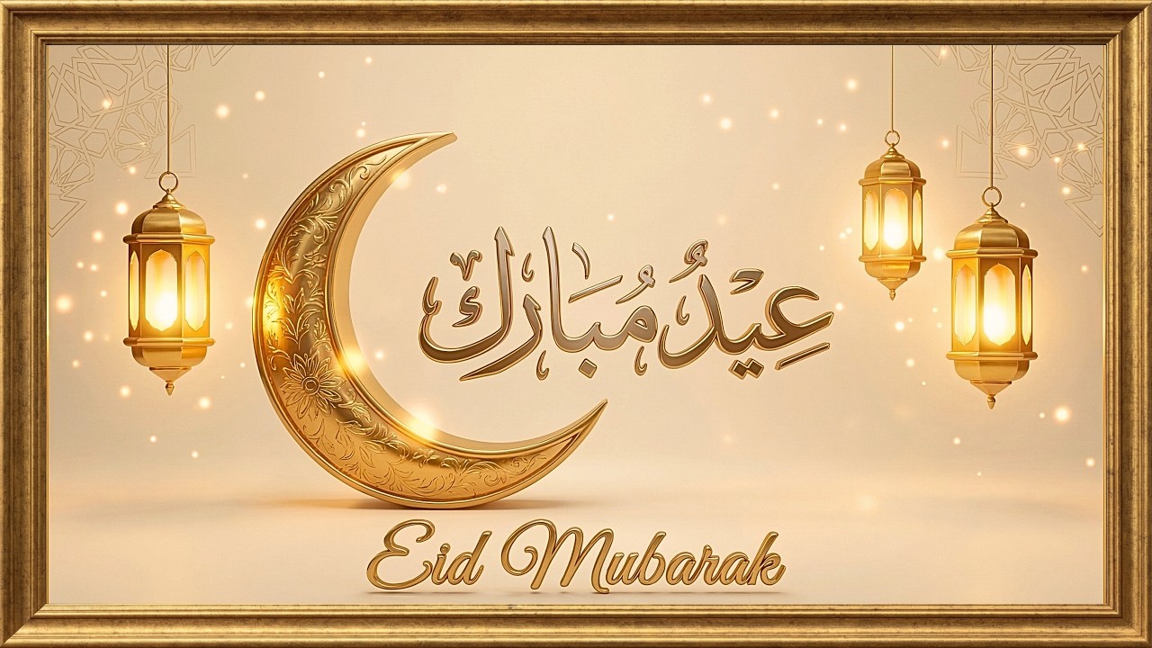 ✨ أجواء عيد مبارك مبهجة | هلال ذهبي وفوانيس 4K | Joyful Eid Mubarak Ambience
