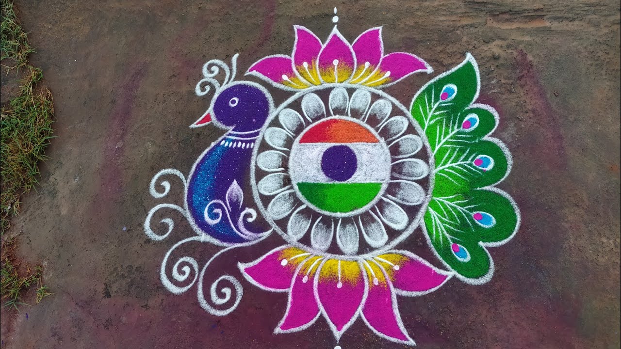 Republic day special rangoli 😍😍,flag rangoli (7*4) dots, independence day rangoli design...