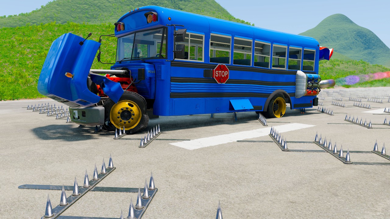 Cars vs 100 Spike Strips #11 | BeamNG Drive | Vehicle Destruction Physics