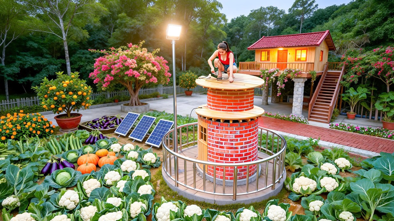 Off-Grid Farm Project: Solar-Powered Cabin & Solid Brick Columns | Nhi Build Life