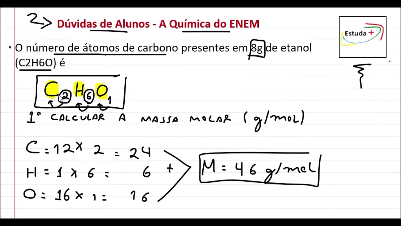 O número de átomos de carbono presentes em 8g de etanol (C2H6O) é