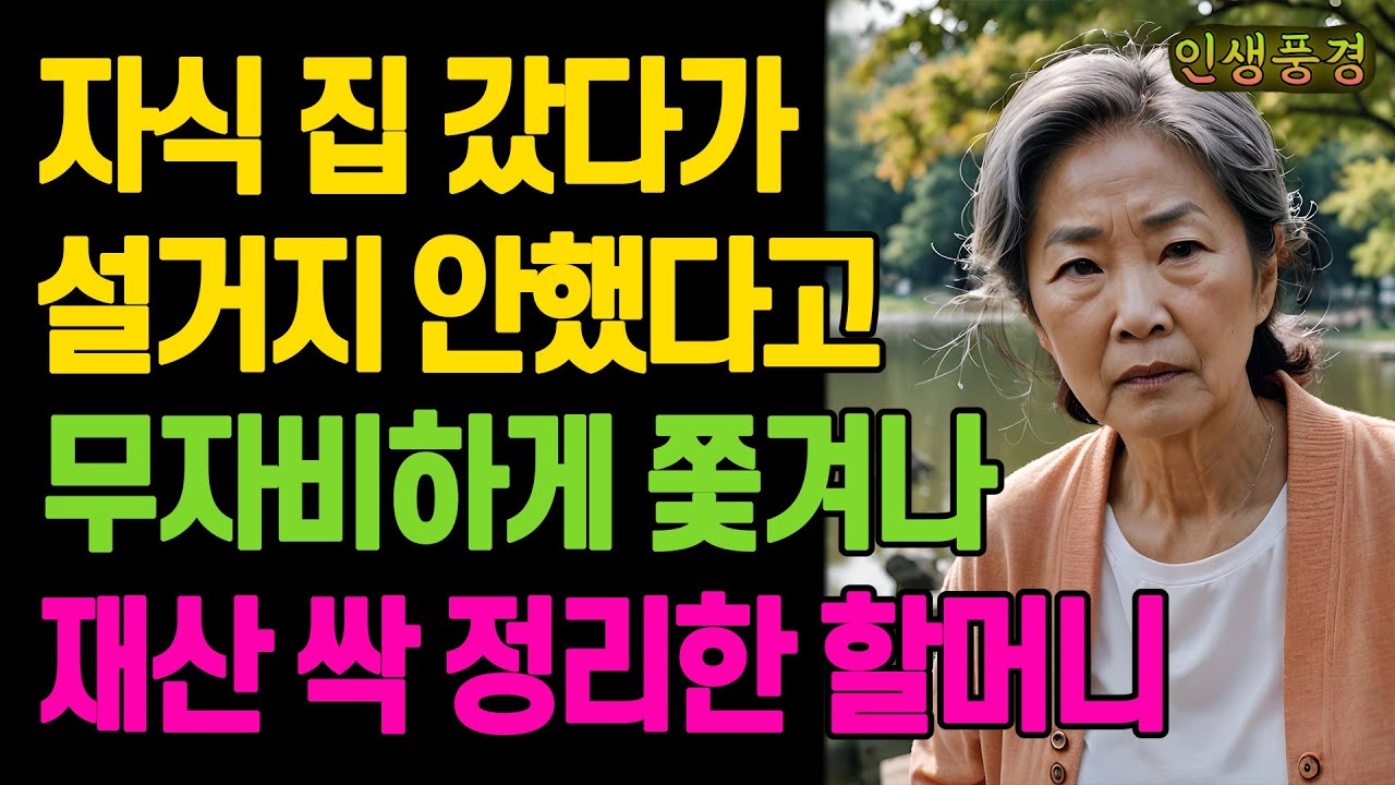 자식 집 갔다가 설거지 안했다고 며느리에게 무자비하게 쫓겨나 재산 싹 정리한 할머니 노년의 삶의 지혜 행복한 노후생활 부모자식갈등 사연 이야기 오디오북