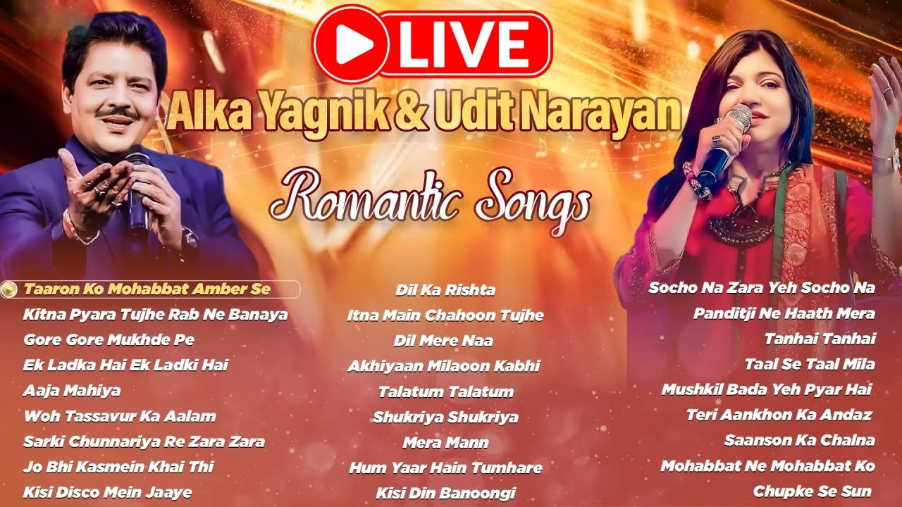 🔴LIVE : Bollywood Romantic Songs of Alka Yagnik & Udit Narayan | Sadabahar 💕 Hindi 90s Love Songs 🥀💓