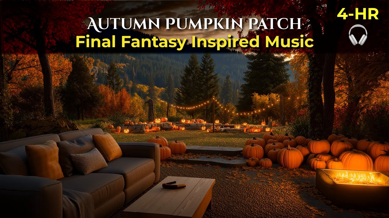 🎃 8-Hour 4K Autumn Pumpkin Patch Ambience - Final Fantasy Piano Glow