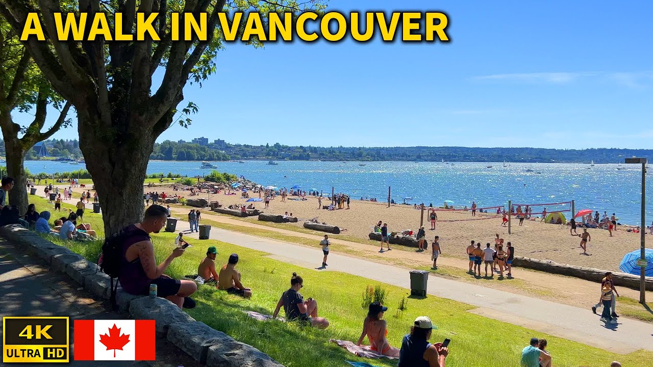 🇨🇦Vancouver Summer Beach - English bay beach, Sunset Beach | Walk in Vancouver | Canada 4K