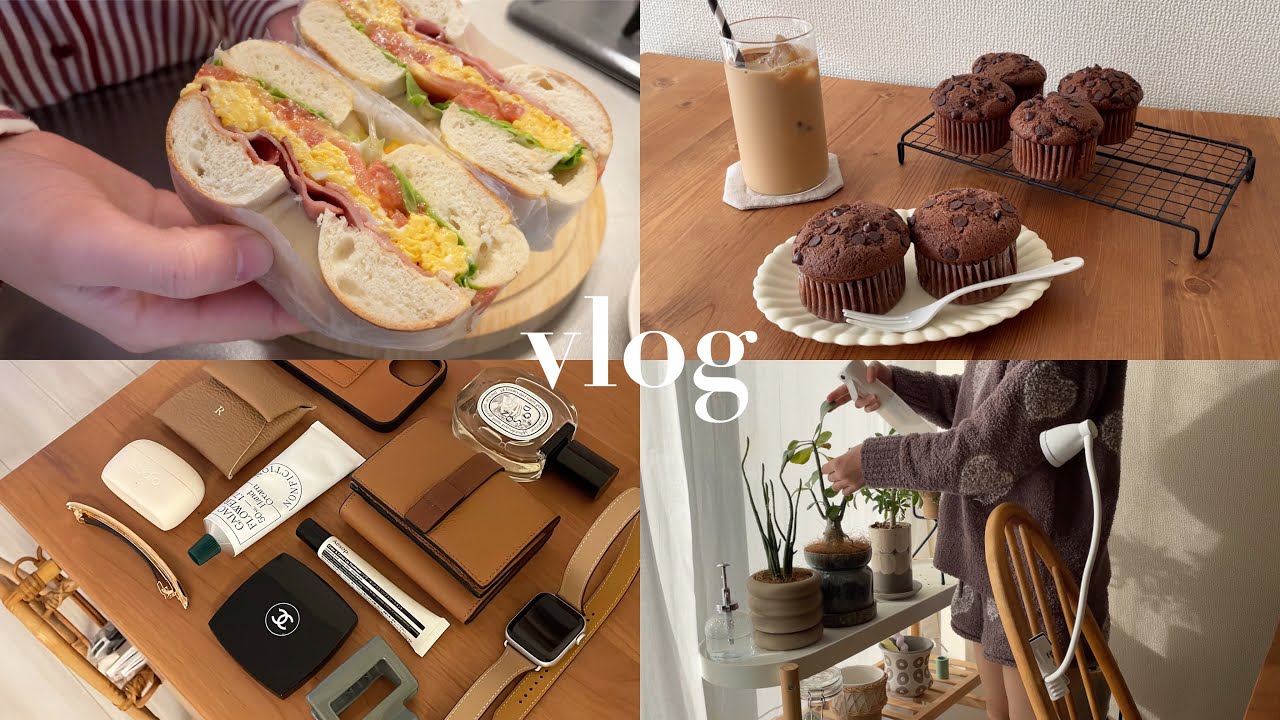 〈vlog〉インドア派社会人の休日の過ごし方🛋/チョコマフィン作り/ベーグルサンド🥯/最近の購入品📦