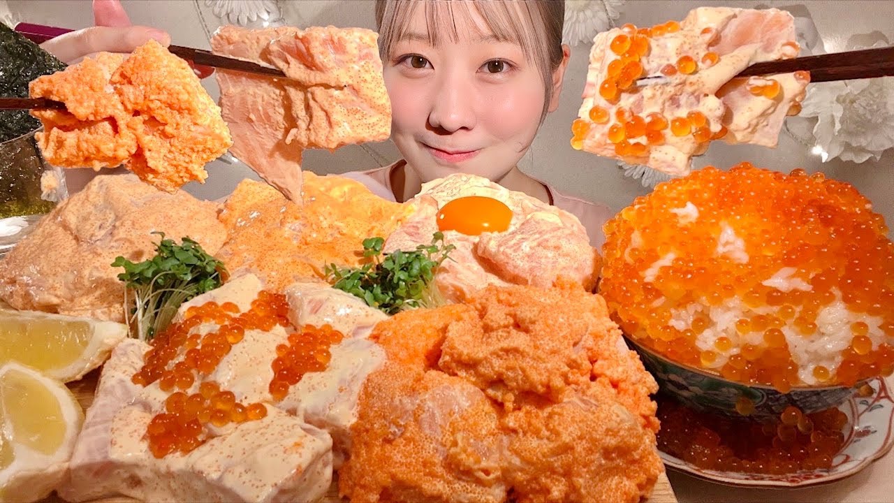 ASMR Лосось под майонезом Шрирача【русские субтитры】【Mukbang/ Eating Sounds】