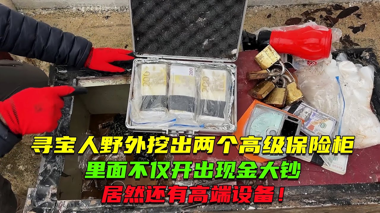 尋寶人竟在野外意外挖到兩臺高級保險櫃，不僅開出一箱歐元，甚至光盤裏還有比特幣？