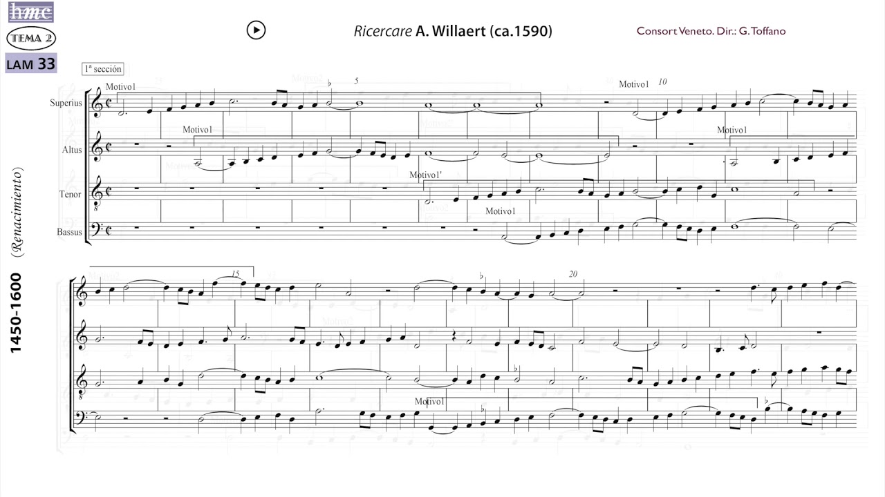 LAM 33 Ricercare, A. Willaert, Renacimiento