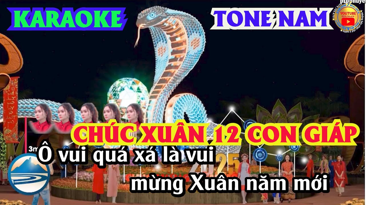 KARAOKE. TONE NAM. Chúc Xuân 12 Con Giáp. Mừng Xuân Năm Mới 2025