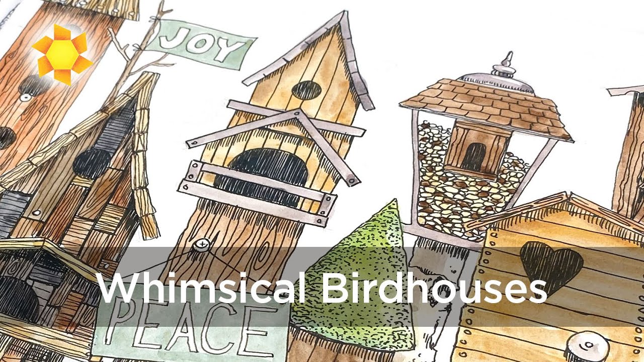 How to draw whimsical  birdhouses (or color mine!)