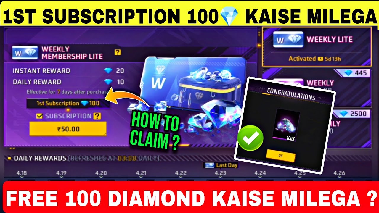 1st Subscription 100 Diamond Kaise Milega | Free Fire Membership 1st Subscription Diamond Nahi Mila