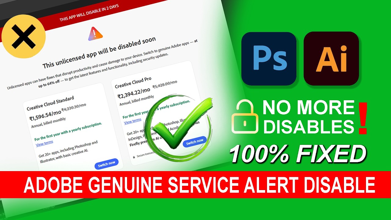 Adobe Genuine Service Alert Disable Fix | Remove Unlicensed App Warning Permanently