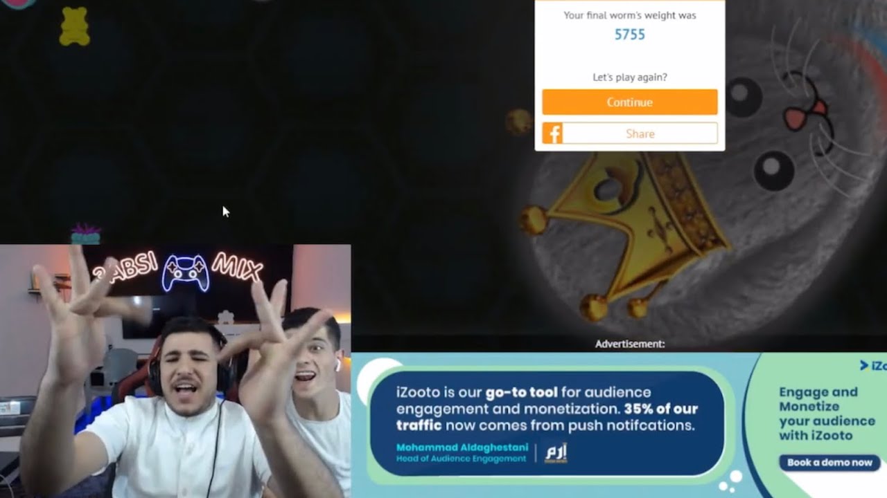 شاهد عبسي يلعب تحدي 20 هيد شوت على 100 الف ستار في لعبة الدودة