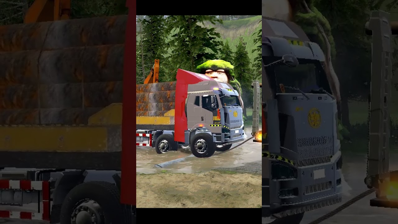 SPINTIRES : MUDRUNNER AUMAN GTL TRUCK CARRYING TANK PULLING FAW JIEFANGJH6 TRUCK 