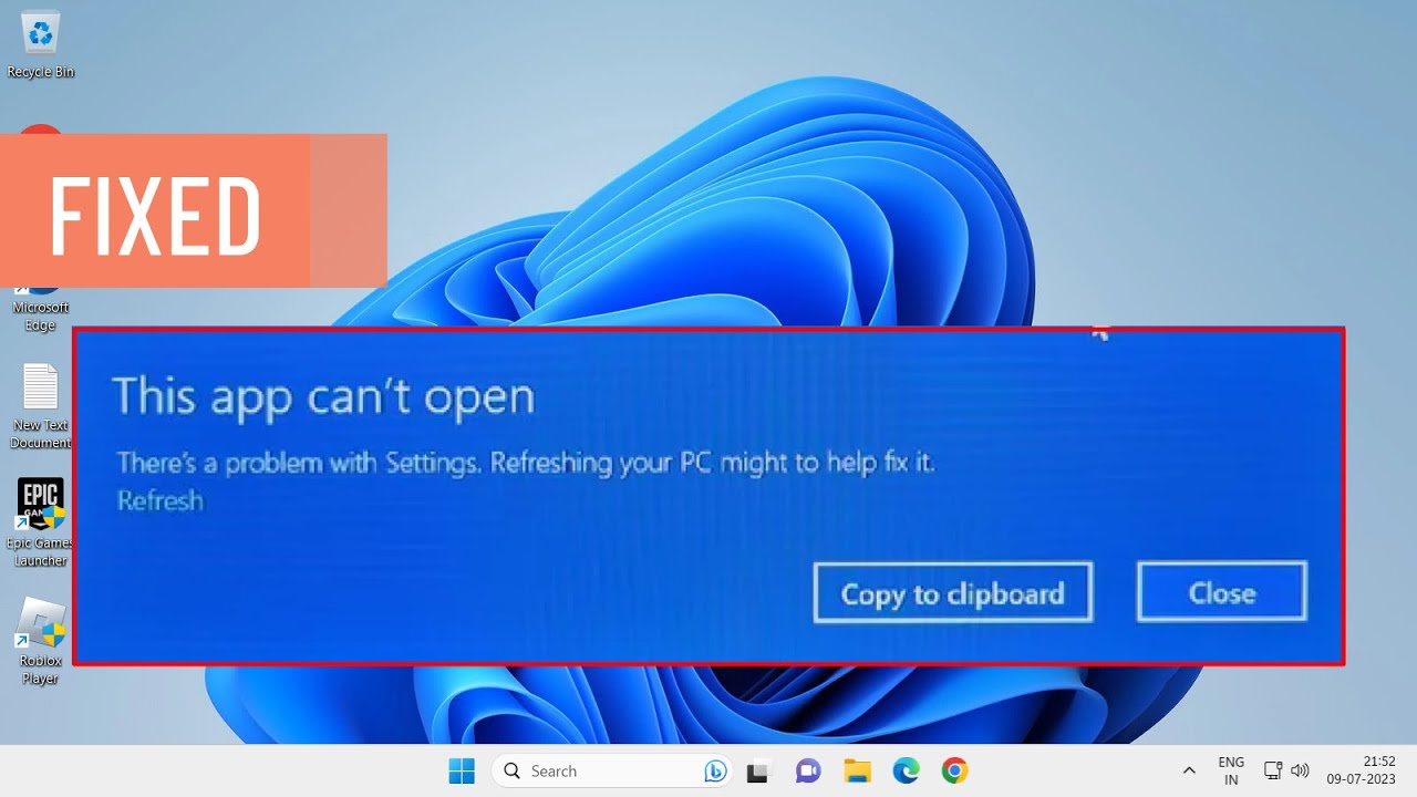 Fix This App Can't Open There's A Problem With Settings Refreshing Your Pc Might Help Fix It Error