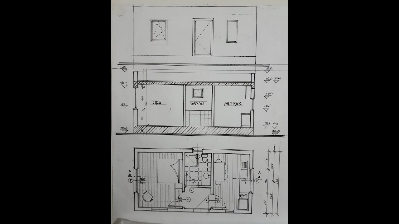 Mimari kesit, cephe çizimi Ölçek: 1/50