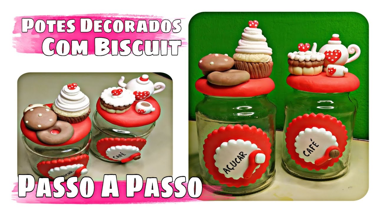 Potes de vidro decorado com biscuit | café e açúcar | passo a passo completo