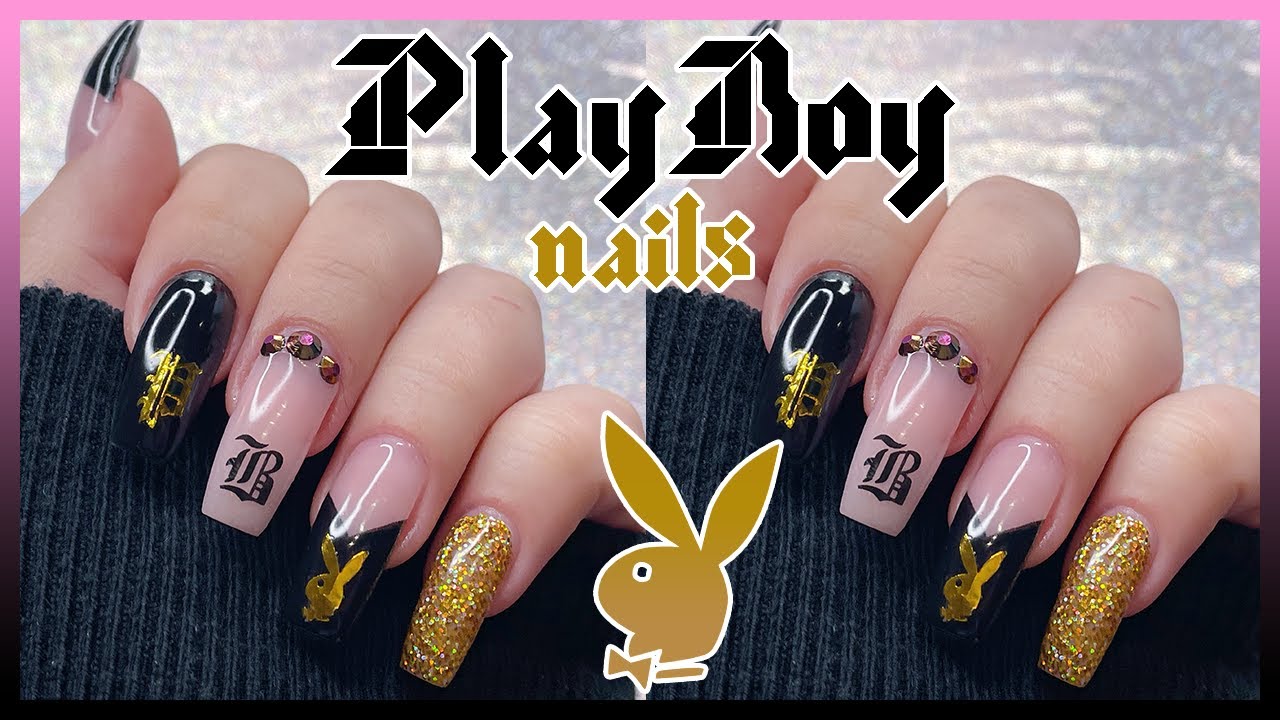 ONGLES PLAYBOY NOIR & OR 🐰 (Acrygel / Polygel)