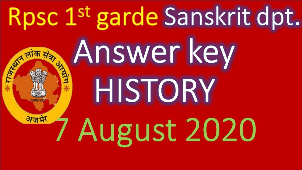 Rpsc 1st Grade history answer key Sanskrit Department history Paper Answer Key|| history answer key
