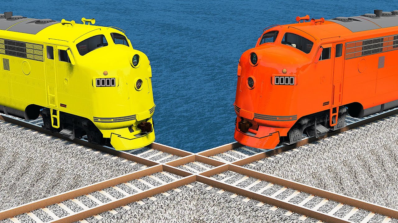Train vs Train vs Crossing Tracks - BeamNG.Drive
